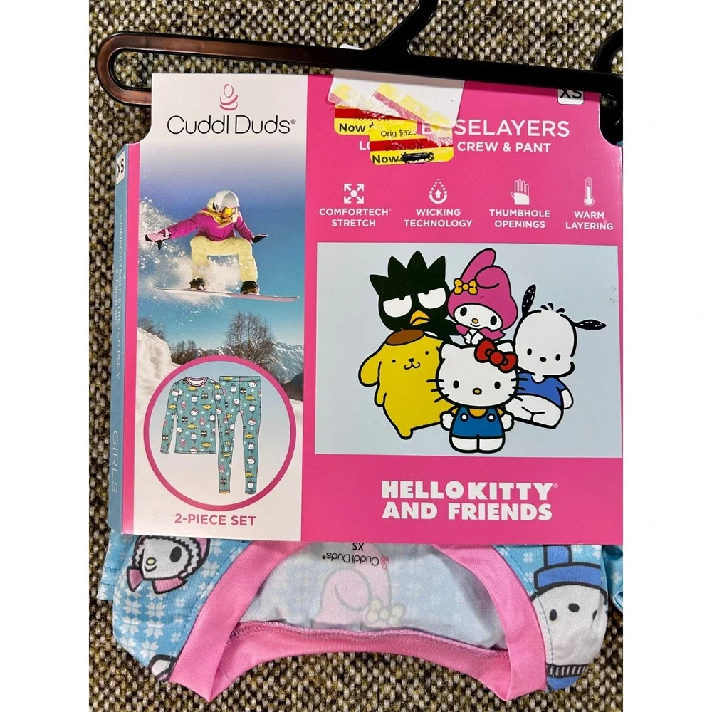 Cuddl Duds Hello Kitty Girls XS 4/5 Baselayer Set Blue Sanrio NEW